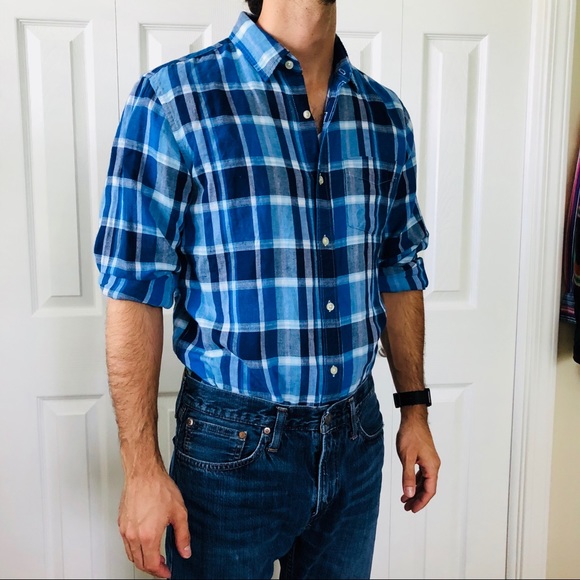 GAP Other - Gap Blue & White Plaid Linen Button Down Shirt M
